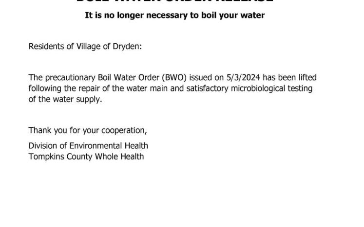 Boil Water order release notice